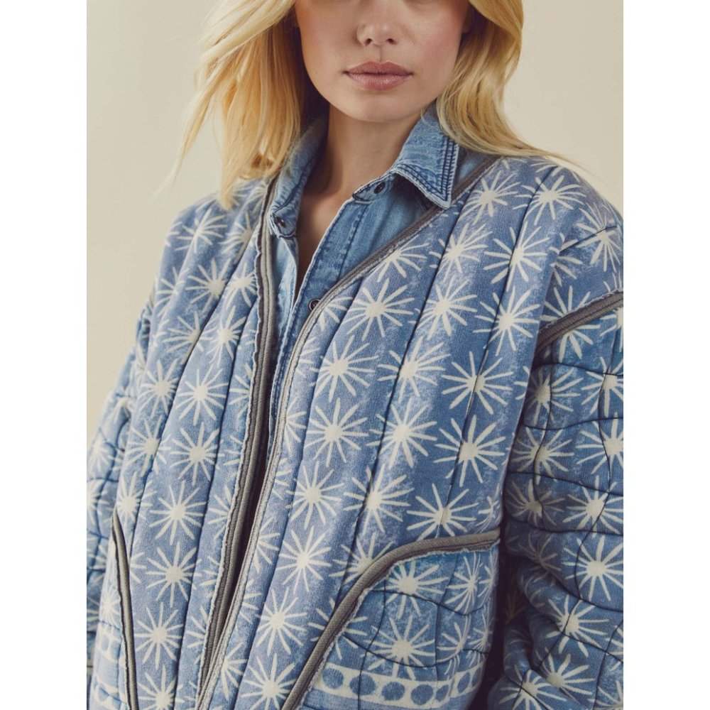 NWT Free People Kara Quilted Cardi / Pacific Combo - Picture 7 of 9